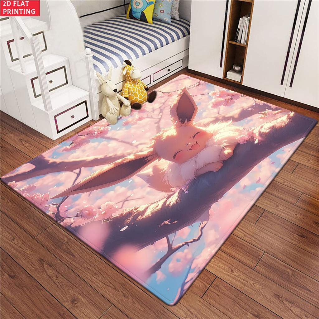 Cute Fluffy Cherry Blossom Fox Area Rug Non Slip Soft Floor Mat For Gaming Room Living Room Bedroom Decor Washable Carpet