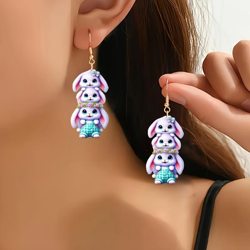 Cross-border hot sale Easter acrylic spring cute rabbit egg holiday party 2d flat acrylic earrings