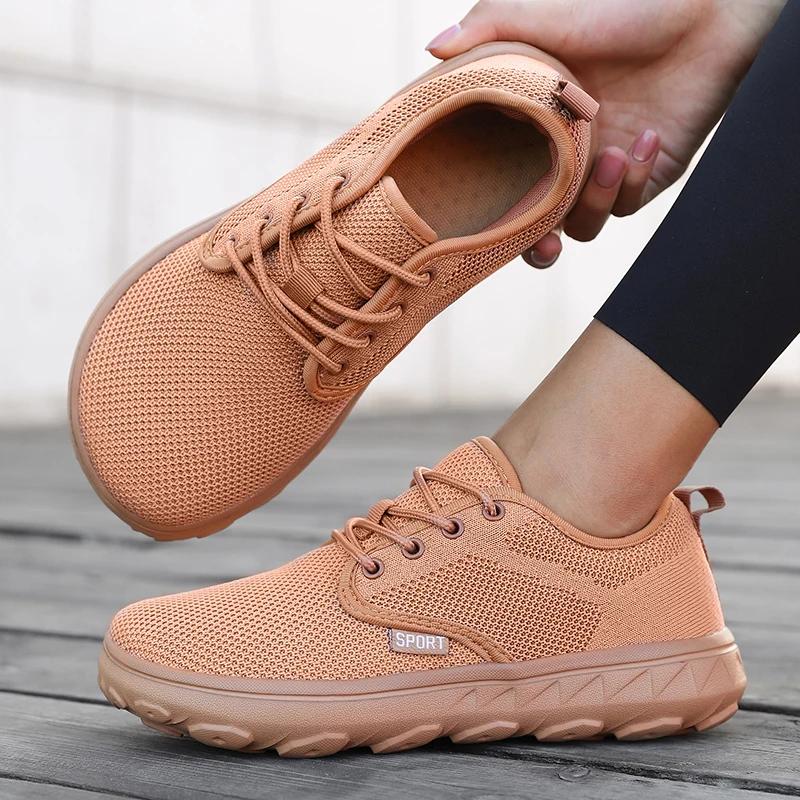 Men'S And Women'S Barefoot Shoes Wide Version Simple Platform Walking Sneaker Lace Up Outdoor Lightweight Casual Running Shoes