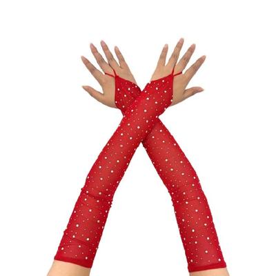 Elegant Fingerless Gloves Sheer Arm Sleeves With Crystal Accents Perfect For Bridesmaids Cosplay Stage Costumes Props