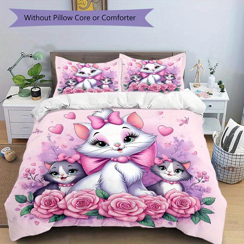 3pcs Marie Cat Print Cover Set Ultra Soft, Breathable, and Comfortable Bedding with Stylish Design for Bedroom and Guest Room Decor 1 Cover and 2