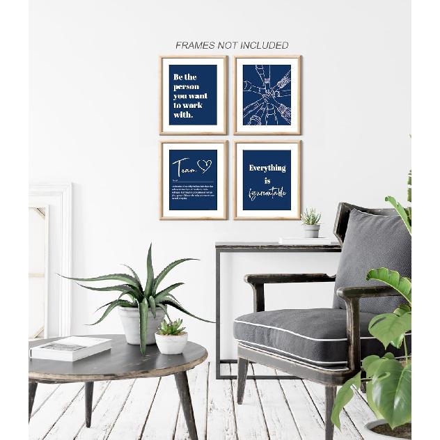 XWELLDAN Be The Person You Want to Work With Team Work Wall Art Decor, Motivational Office Artwork, 8x10 Unframed Set of 4 (Blue)