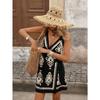 Women Tropical Print Wrap Mini Dress V Neck Sleeveless With Waist Tie