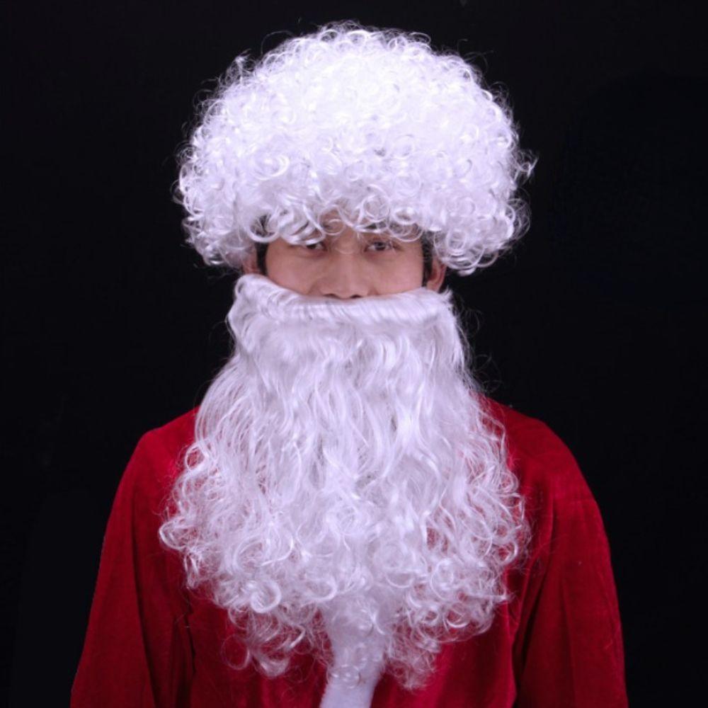 Funny Christmas Cosplay Props Festival Party False Beard Santa Mustaches Curly Wigs Santa Wig
