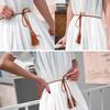 1 cinturón de cuero tejido con borlas para mujer y niña, cinturón de cintura combinable para vestido