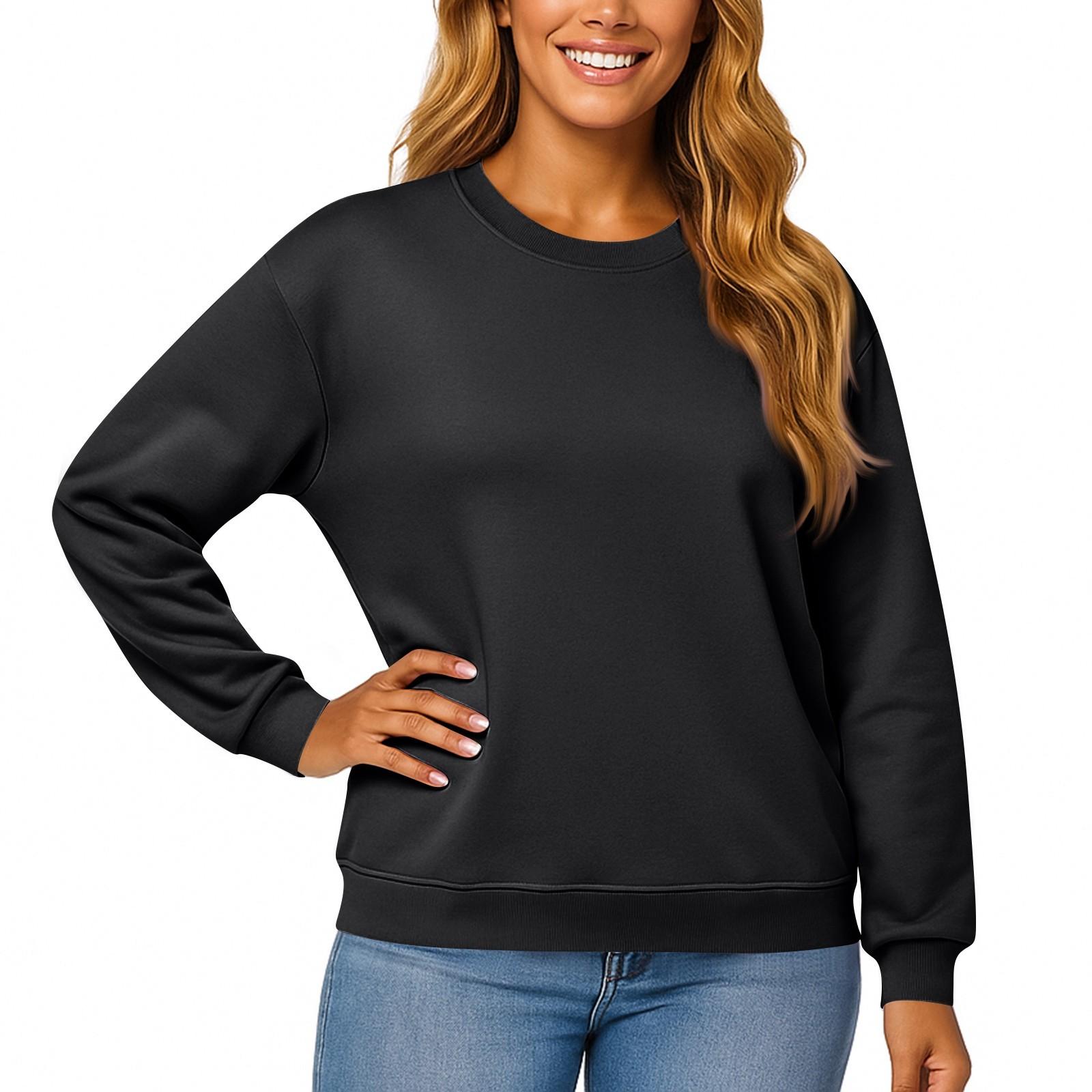 

Женский и мужской модный однотонный пуловер с длинными рукавами и круглым вырезом с карманами, повседневный взрослый свитшот S чёрный