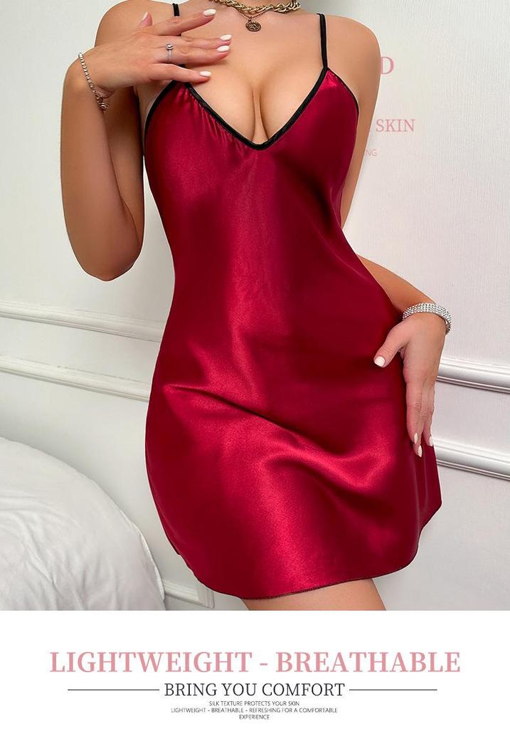 Abito estivo casual da donna europeo-americano con spalline sottili e schiena scoperta - Camicia da notte tinta unita