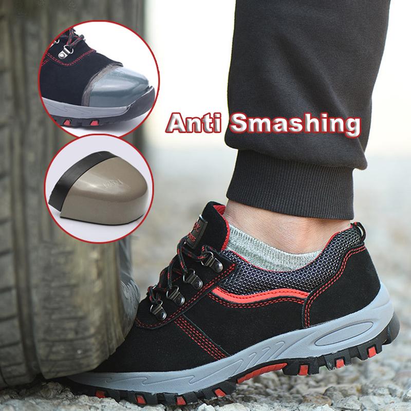 Oulylan Cowhide Steel Toe Protective Boots Anti Puncture Work Shoes Anti Smashing Welding Footwear Wear Resistant Safety Sneaker
