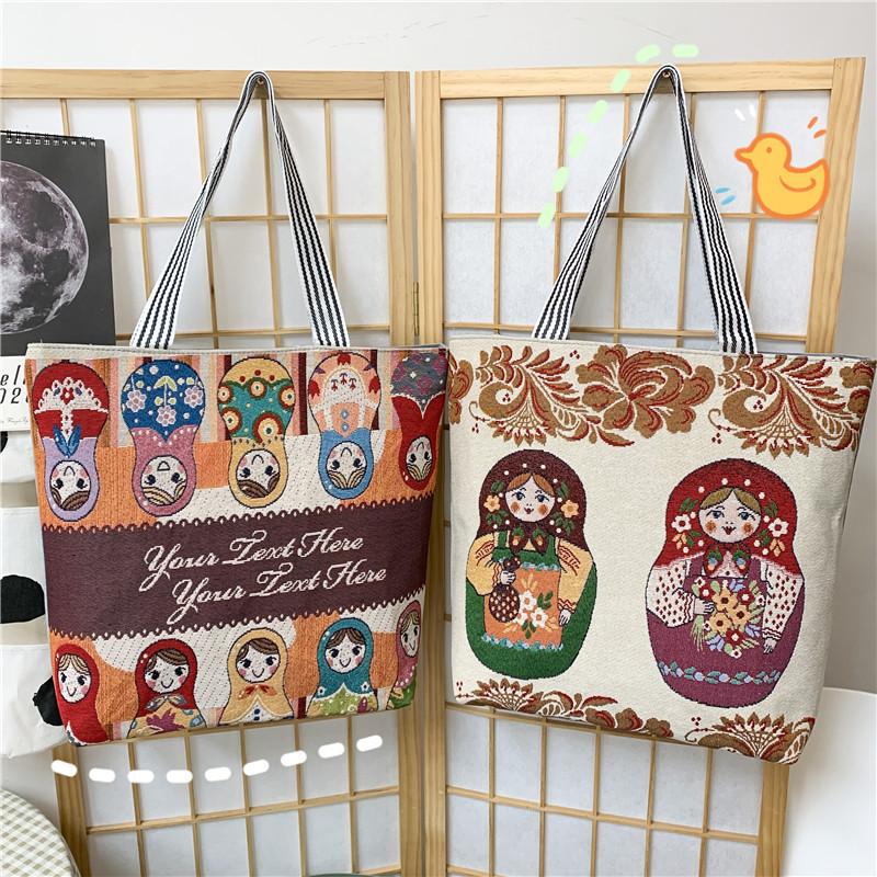 Reise-Damen-Umhängetaschen, große Kapazität, Canvas-Tragetaschen, lässige Vintage-Handtaschen für Matroschka-Puppen