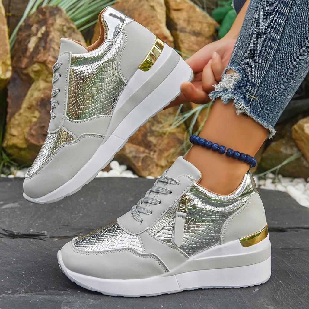 Damen Sneaker Strass Casual Frühling/Herbst Mode Runde Zehenpartie Dicke Sohle Damen Schnürschuhe Sport Laufschuhe