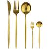 5Pcs Black Gold Dinnerware Set Knife Fork Spoon Flatware Set Stainless Steel Tableware Set Kitchen Cutlery Fruit Fork Silverware