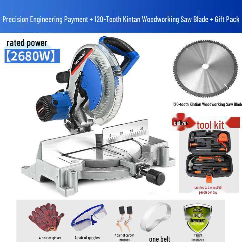 10-12 inch High-Density Aluminum Alloy Miter Saw, 45-Degree Multi-functional Cutting for Wood and Aluminum Materials.