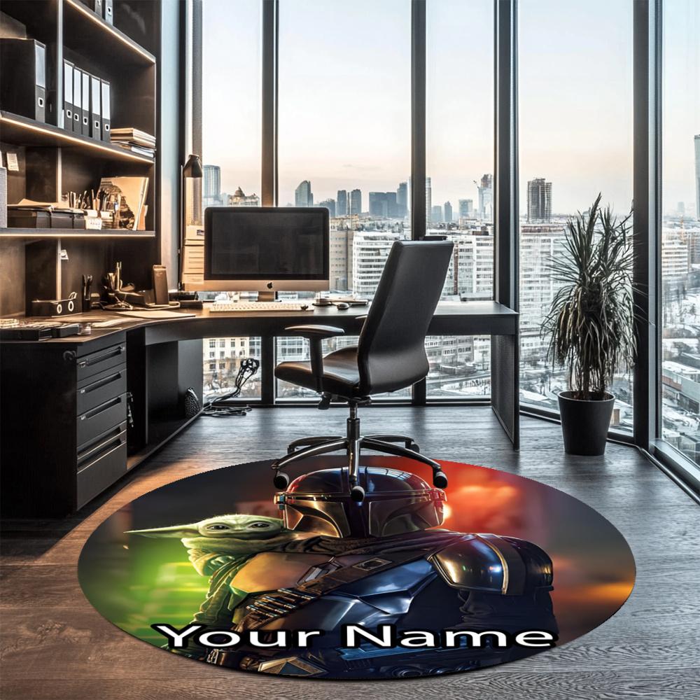 Custom Name The Mandalorian Printed Round Rug Carpet Chair Rug Area Rug Entryway Doormats,for Office Chair Living Room Bedroom Kitchen Room.