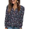 Women's Fashion V-Neck Button-Up T-Shirt With Christmas Print Long-Sleeved Top