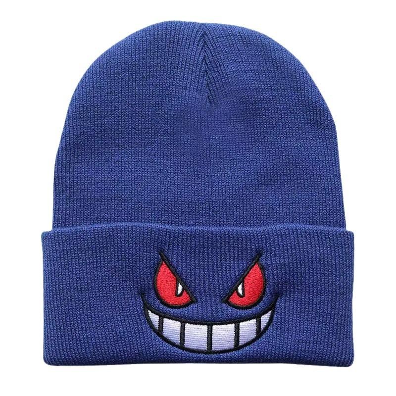 Devil smiley face label wool hat women's autumn and winter warm trend versatile ear protector black knitted hat