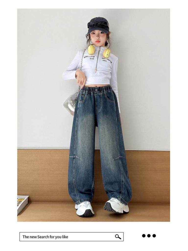 Mädchen 2025 Trendige Scimitar Jeans - Modische Freizeithose für große Mädchen, Perfekt für die Frühlings- und Herbstsaison