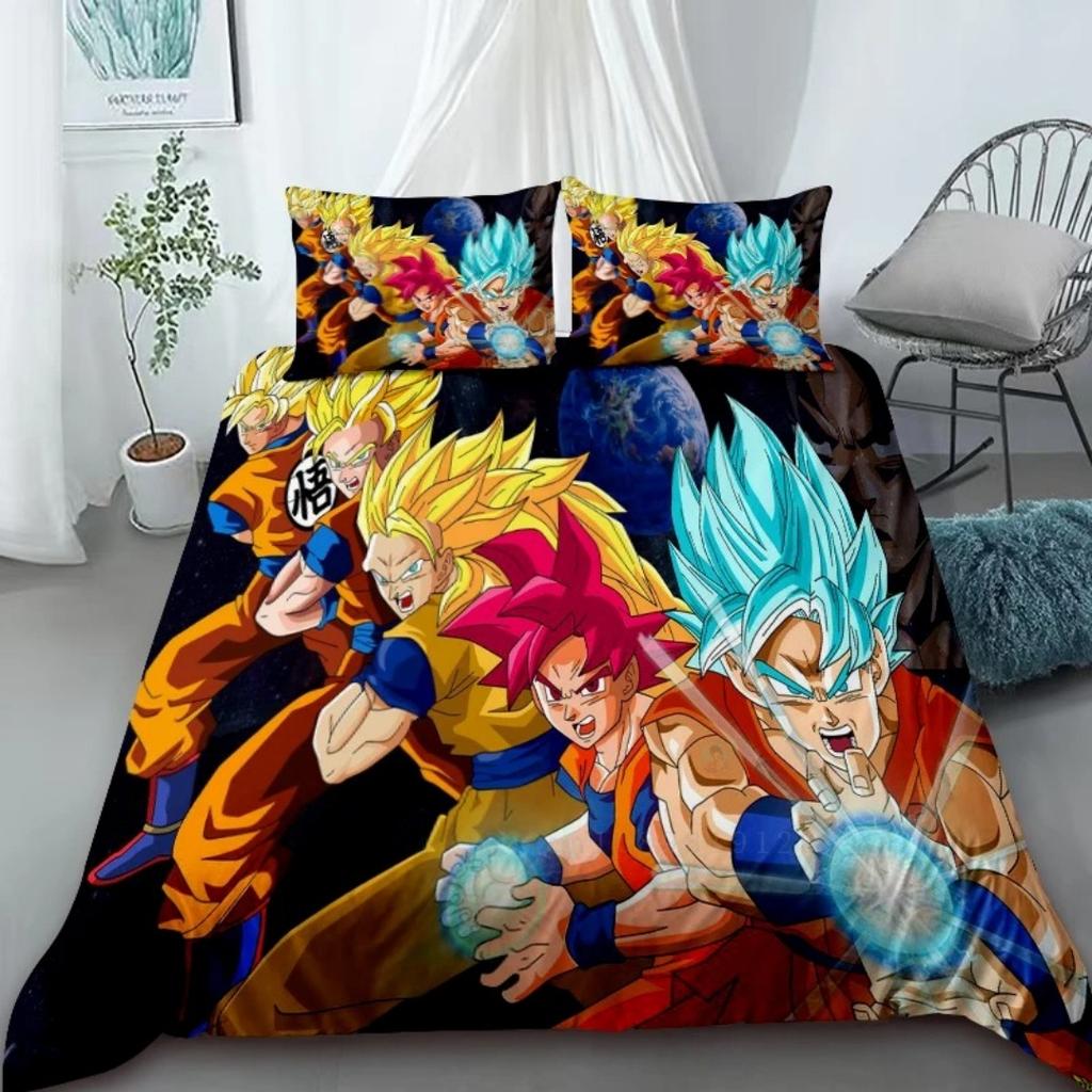 2026 Hot Sale Japanese Anime Dragon Ball Son Goku Bedding Set Quilt Cover Twin Full Bedroom Bed Decor for Teens Best Gifts