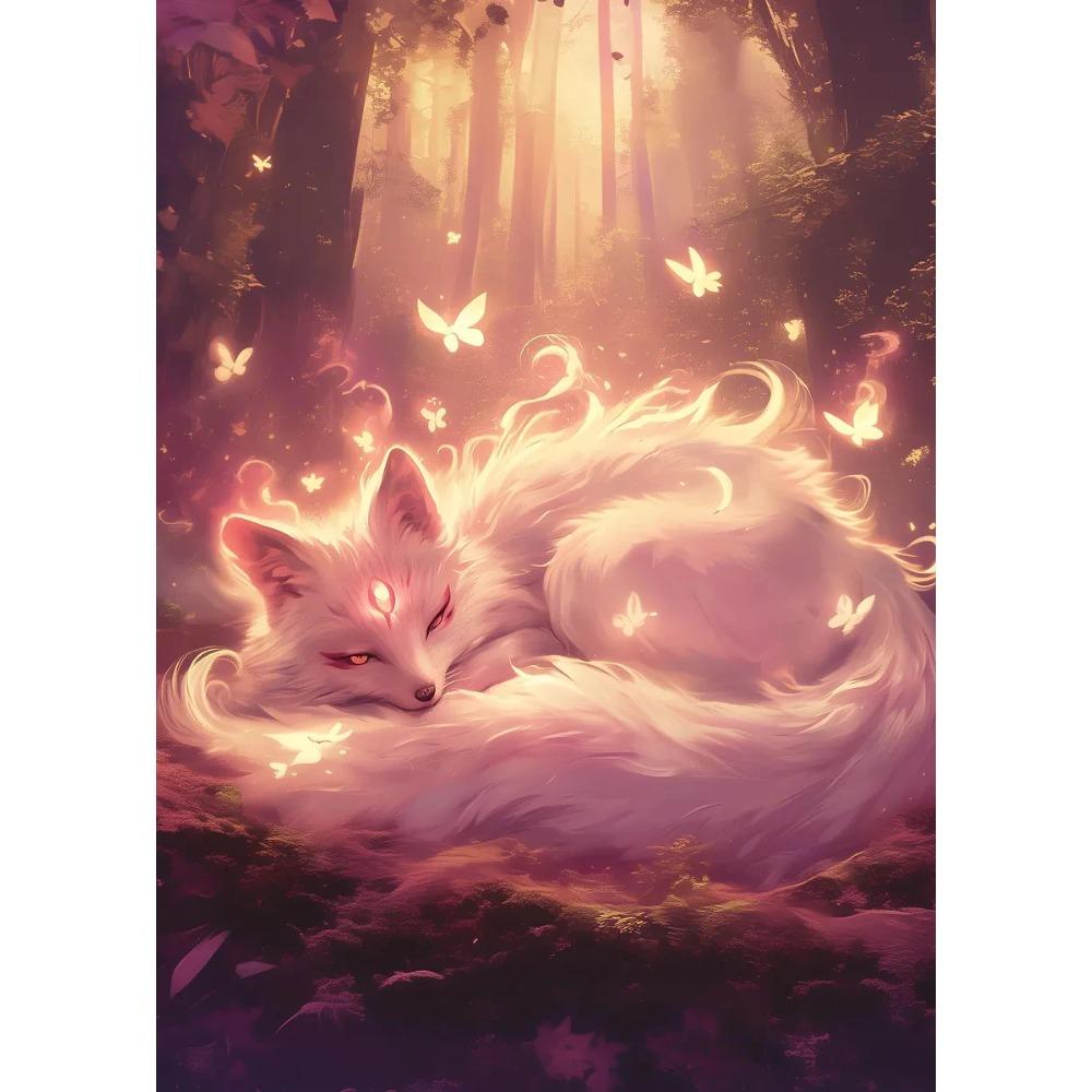 Fantasy Mystical Sakura Nine Tailed Fox Posters Japanese Cute Anime Gentle Prints Canvas Painting Wall Pictures Home Room Decor