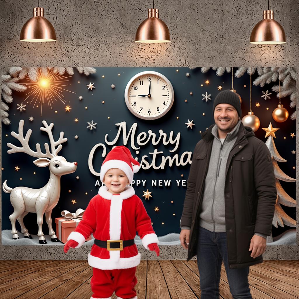 Festive Banner Clock Accent Christmas Banner Happy New Year Background Reindeer Design New Year Background For Family Reunion