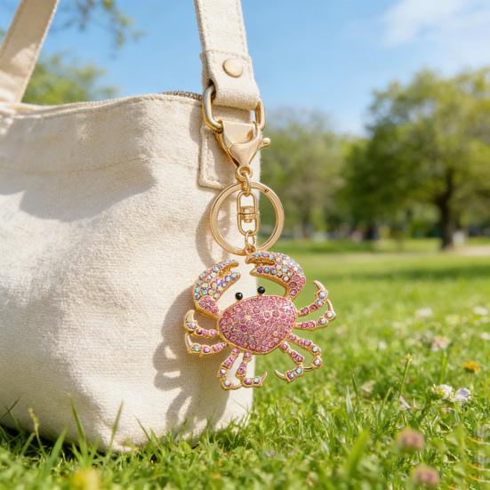 Keychain Pendant DIY Accessories Sparkling Faux Crystal Beads Crab Charm Key Ring Backpacks Handbags Accessories