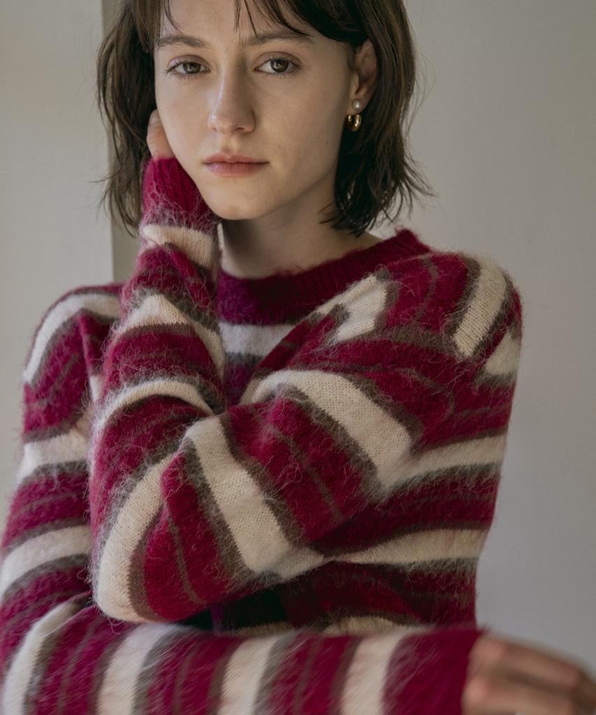 Banwonateullie Kn4255 Hairy Stripe Knit_Wine