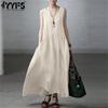 Women's Fashion Summer Spring Solid Color Print Sleeveless V-Neck Loose Waistline Casual Dresses