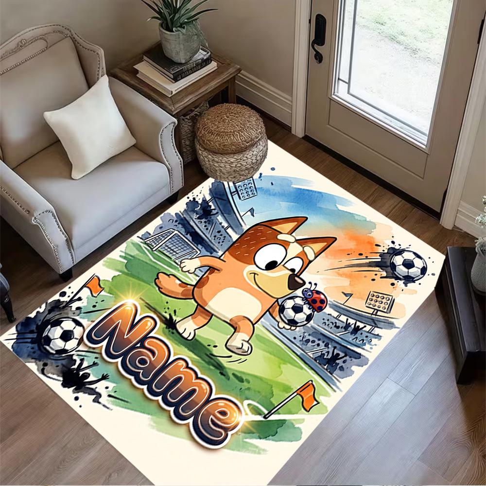 Soccer Fun Blue Heeler Customized Name Floor Mat Design for Bedrooms Playrooms Outdoor Dormitory Anti-slip Rug Anime Office Decor