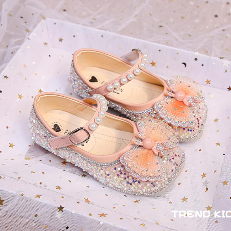 

Детская обувь, туфли принцессы для девочек, повседневные туфли с бантом, кожаные туфли с блестками, туфли Мэри Джейн на мягкой подошве, модные танцевальные туфли со стразами 23-insole14cm розовый