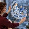 Blue Ice Snow Theme Decal Russian New Year Window Sticker PVC Electrostatic Cling with Girl Holiday Atmosphere Ornaments Sleigh Pattern Glass
