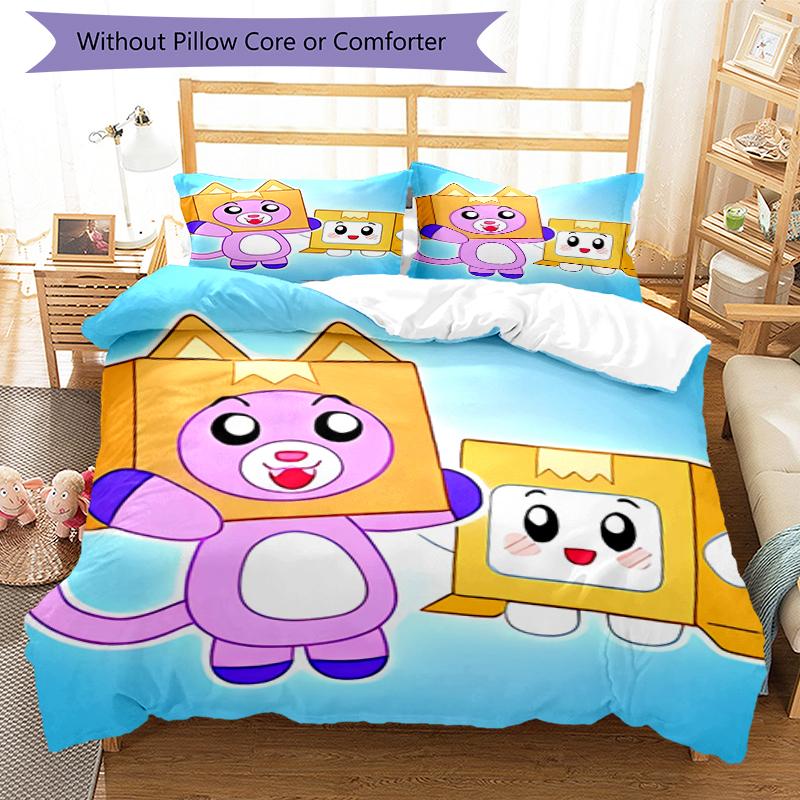 3pcs Lankybox Foxy and Rocky1 Pattern Bedding Set Duvet Cover Set Includes Duvet Cover &pillowcases, Perfect All Season Bedroom Decoration & Gift