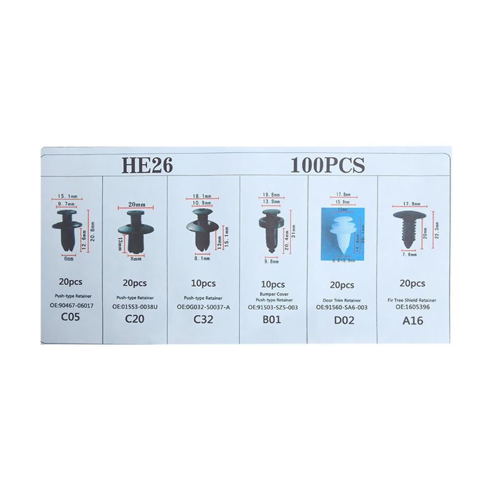 100 Pcs Car Retainer Clips Body Plastic Rivets Fasteners Push Bumper Door Trim Panel Screws with Removal Tool