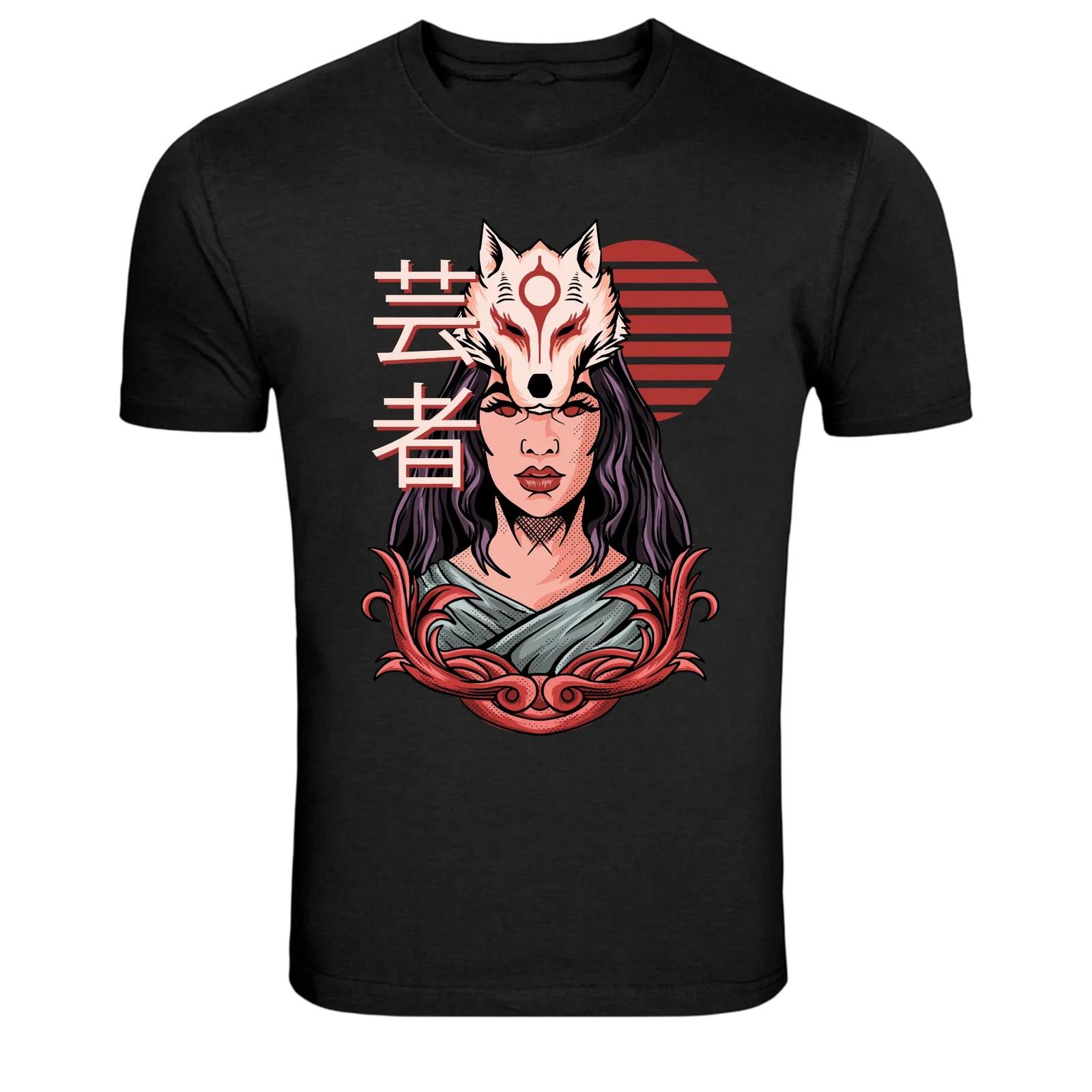 Japanese Woman Kitsune Mask Samurai Graphic T-Shirt XXXXL
