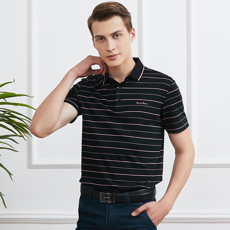 YOUNG RIVER Men s Striped Business Casual Polo Shirt L