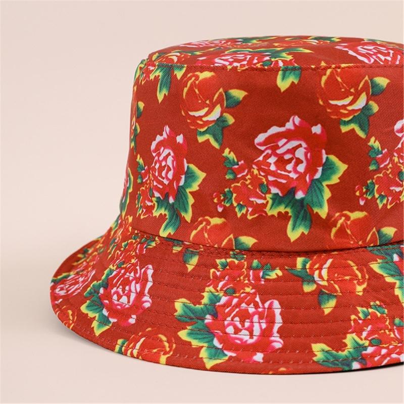 Double Sided Floral Bucket Hat Breathable Fisherman Hat Beanies Hat Rose Printing Cloche Style Vintage Rose Pattern