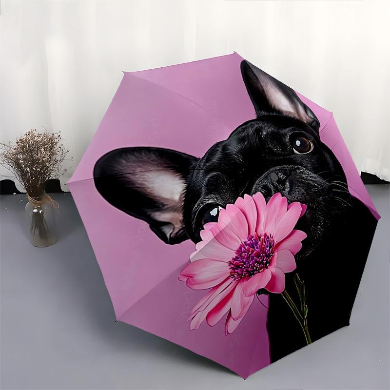 French Bulldog,Pink Flower Automatic Folding Umbrella Compact 8 rib Design,Unique Style,Suitable for Everyday Outdoor Use,Perfect Gift