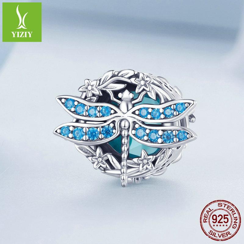 Blue Dragonfly Diy Bracelet Beaded, Pastoral Small Fresh S925 Silver Insect Beads Loose Beads