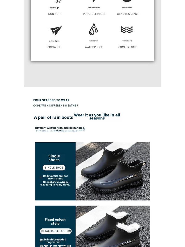 Men's Waterproof Non-Slip Rubber Rain Boots - Work and Fishing Shoes