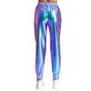 Damen Metallic Tanzhose Hoher Bund Elastischer Bund Lockerer Schnitt Sporthose Glänzender Schimmer Moderne Hose