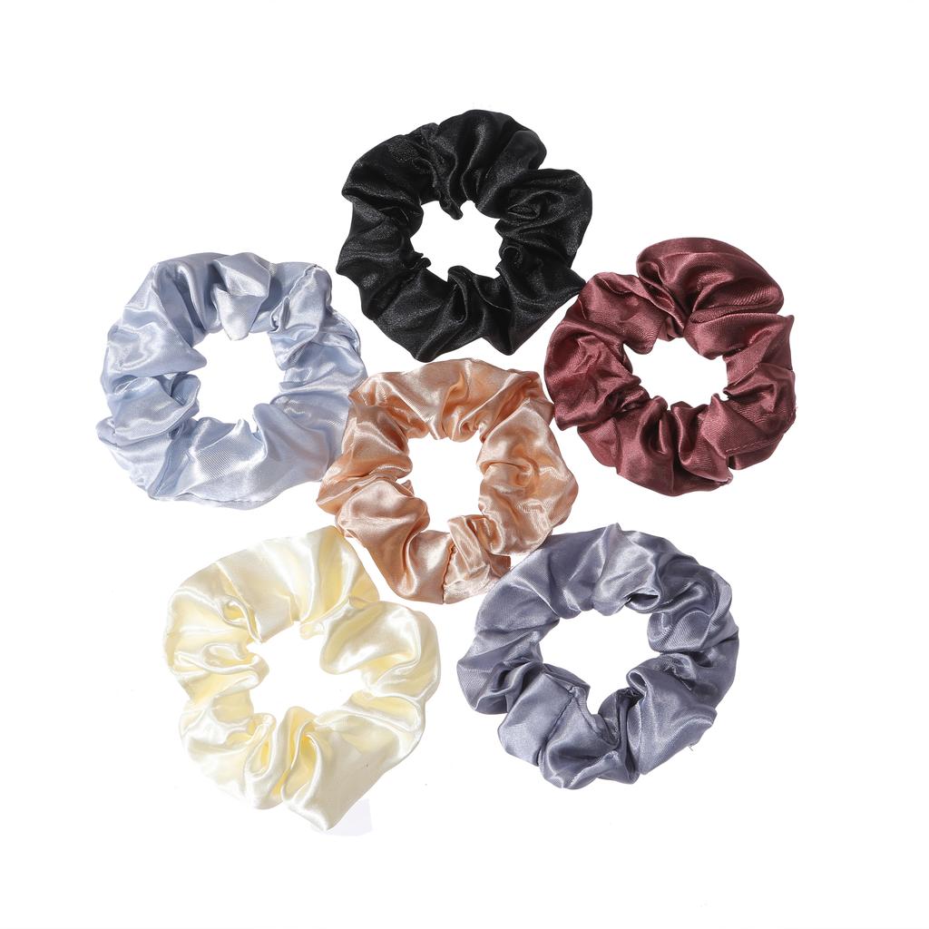 6-Piece Women's Pure Color Satin Large Scrunchie Daily Simple Atmospheric Set