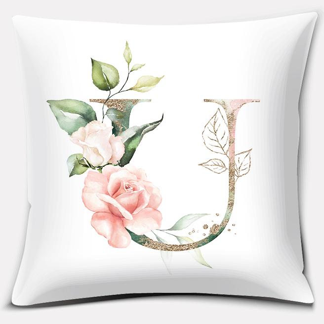Green Flower Letter Series Pillow Gift Home Office Decoration Pillow Bedroom Sofa Car Cushion Cover Pillowcase