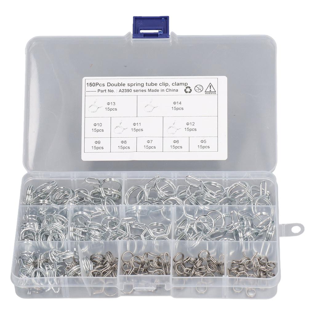 150Pcs Double Wire Spring Tube Clip High Hardness Corrosion Resistance Hose Clamp for Farm