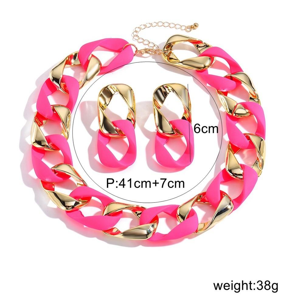 Fluorescent Resin Female Necklace And Earrings Jewelry Set With Electroplated Finish Autumn For
