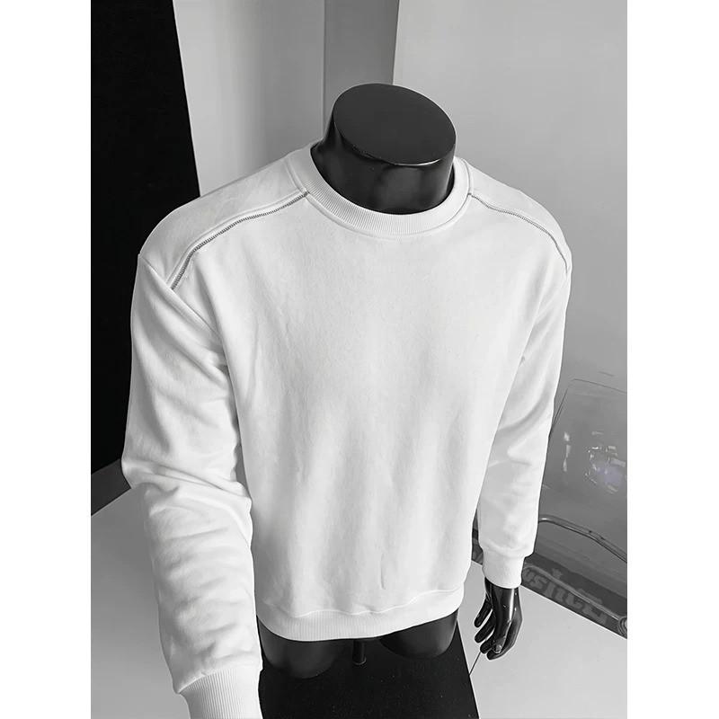 Basic Crew Neck Sweatshirt Solid Color Loose Fit Casual Pullover Men Women