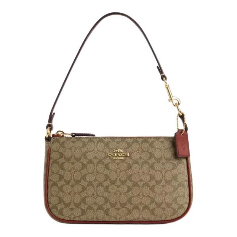 

COACH Nolita 19 Classic Presbyopia Zipper Closure Coated Canvas and Smooth Leather Wrist Bag Clutch Small Women s Khaki and Terracotta коричневий