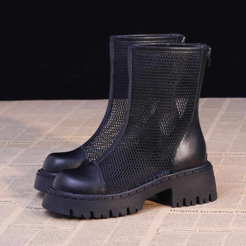 

Мартинсы на толстой подошве и толстом каблуке, маленькие крутые ботинки на платформе, женские новые универсальные дышащие сетчатые короткие ботинки на лето 2025 40 чёрный