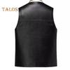 Pánská vesta z umělé kůže s výstřihem do V bez rukávů Slim Fit Jednořadá vesta Kabát s kapsami Jednobarevná vesta