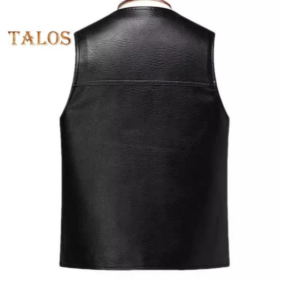 Pánská vesta z umělé kůže s výstřihem do V bez rukávů Slim Fit Jednořadá vesta Kabát s kapsami Jednobarevná vesta