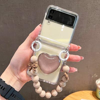 Portable Beads Bracelet Transparent Hard Pc Hinge Protector Phone Cover For Samsung Galaxy Z Flip 3 4 5g Case Shockproof Shell