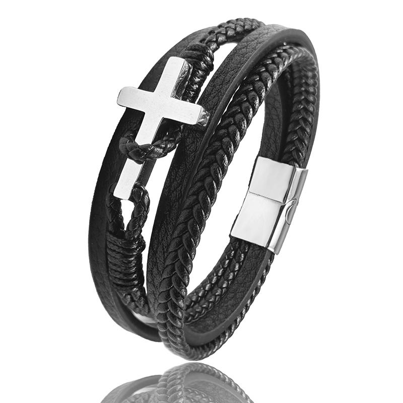 

New Design Cross Shaped Bracelets Stainless Steel Weave Magnetic Buckle Rope Jewelry Accessories Gift Men Dropshipping 22cm срібний