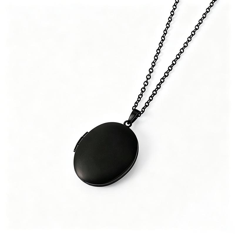 Oval Stainless Steel Photo Box Necklace with Mirror Finish